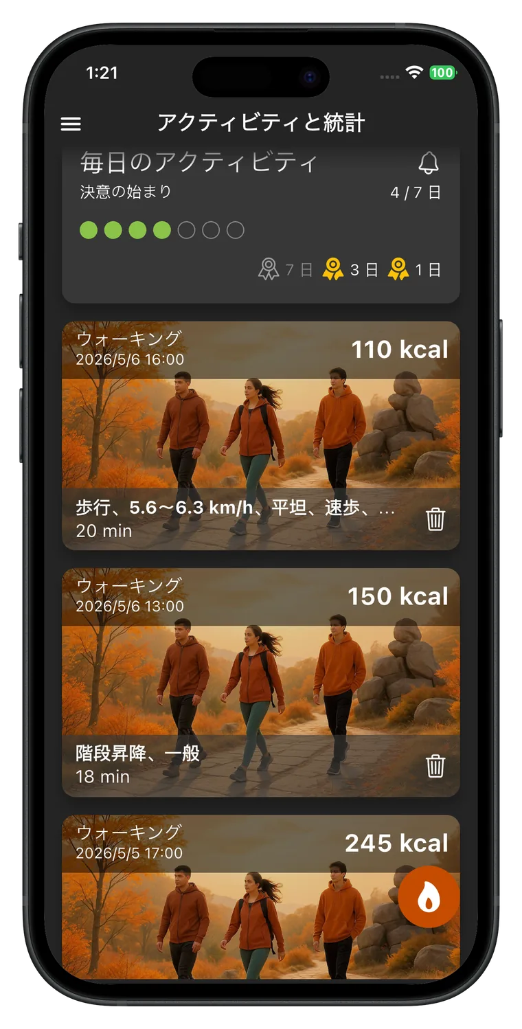 ダイエット体重管理 Fat Gone 今日の活動を進める