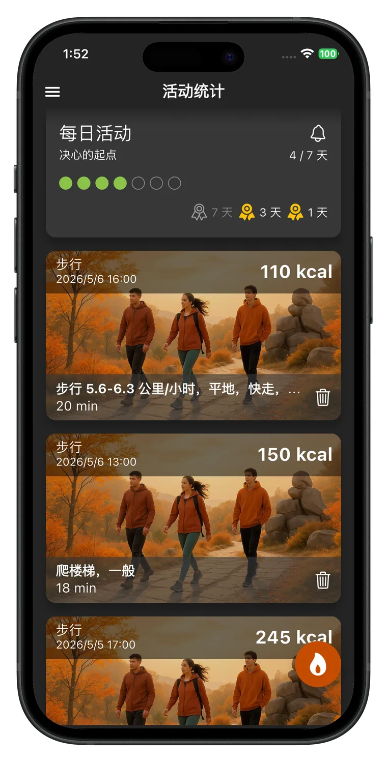 减肥计划与体重记录: Fat Gone 完成今日活动